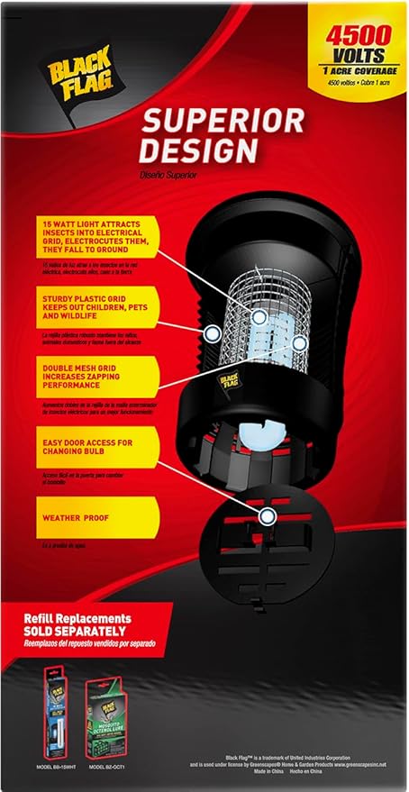 Black Flag BZ-15 Bug Mosquito Zapper Outdoor Zapper 4500 Volts UV White Light