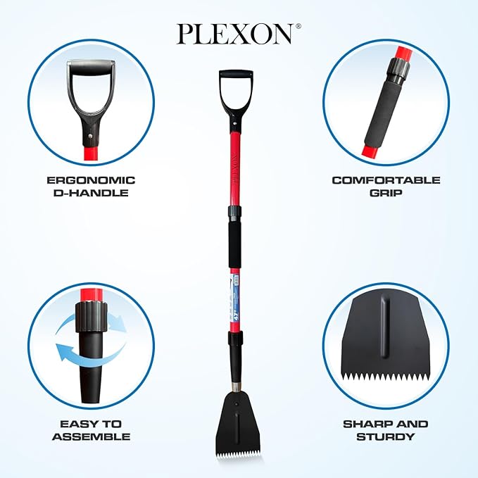PLEXON Collapsible Snow Shovel for Driveway Lightweight Snow Shovel for Snow Removal with Ice Scraper Ice Chopper Folding Plastic for Car 48" Ergonomic