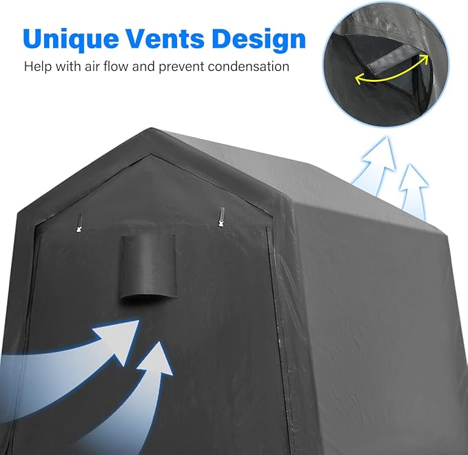 ADVANCE OUTDOOR 8x8 ft Storage Tent with 2 Roll up Doors & Vents Outdoor Portable Shelter Shed Garage Tent Carport for Motorcycle ATV Anti-UV Snow Resistant, Gray