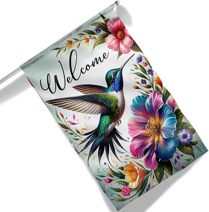 FLAGWIX American Flag - Hummingbird Welcome Spring Season Flag MLN2801F, House Flag (29.5" x 39.5") - USA Flags Premium Polyester - Decorative Indoor Outdoor Flag