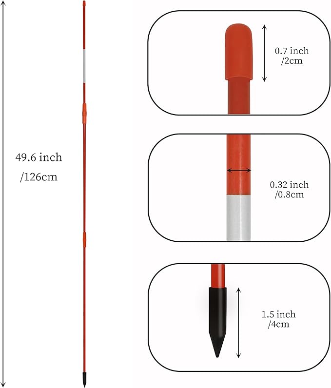 Sunnyglade Driveway Markers 20PCS 49inch Orange Fiberglass Snow Stakes with White Reflective Tape Snow Pole Included a 12inch Install Drill Bit, Easy Visibility at Night for Parking Lots Walkways