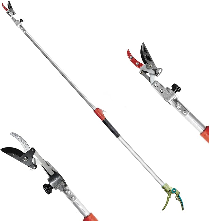 GARTOL Pruner for Garden, Cut Upto 1 Inch & Hold Telescopic Pole Pruner, Fruit Picker with Rotating Blade Head, Lightweight Aluminum Extendable Handle for Tree Branch Cutter, 7.87-13.78 FT, Silver