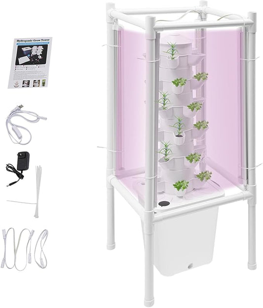 Hydroponic Growing System, Planter Germination Tower with Pump, 30 Pods Indoor Gardening Vertical Garden Planter Indoor Smart Garden Kit for Gardening Lover Herbs,Fruits (White)
