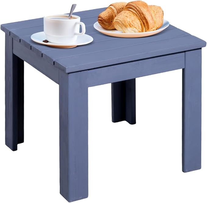 VINGLI Outdoor Adirondack Side Table, 18" Square Thick Wooden Coffee Table, Patio Side Table Conversation End Table for Patio Backyard, Garden, Poolside and Balcony (Navy Blue)