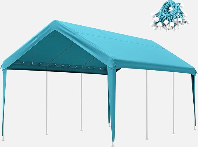 10 X 20 Ft Canopy Replacement Cover Heavy Duty Waterproof UV & Tear Resistant Car Tarp Canopy Tent Garage Top Shelter Oxford Cover with Ball Bungees (Frame is Not Included)
