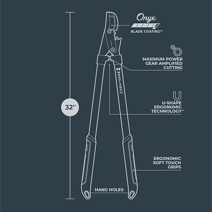 Woodland Tools Super Duty Lopper, 32 Inch Geared Bypass Branch Cutter with Soft Grip Handles, Manual Tree Limb Cutter for Thick Branches, Heavy Yard Work, and Seasonal Pruning