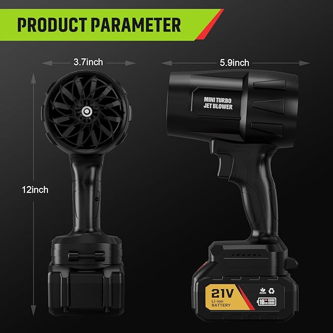 Cordless Leaf Blower Handheld Leaf Blower Adjustable Speed Portable Dust Cleaner Handheld Turbo Jet Blower for Patio Cleaning, Drying,Camping and Dust with 2 Batteries Included, Black