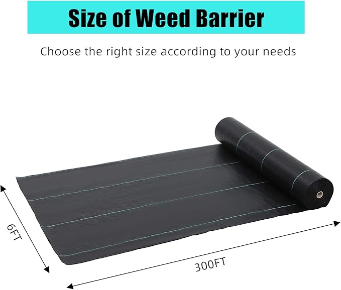 6ft x 300ft & 3.2 oz Premium Garden Weed Barrier Landscape Fabric, Durable & Heavy-Duty Weed Block Gardening Mat, Easy Setup & Superior Weed Control, Eco-Friendly & Convenient Design