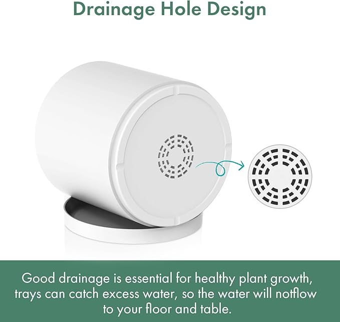 Cylinder 10 inch Plant Pots, Mordern Plastic Planters with Drainage Holes and Saucers for Indoor Outdoor Plants Flowers, White