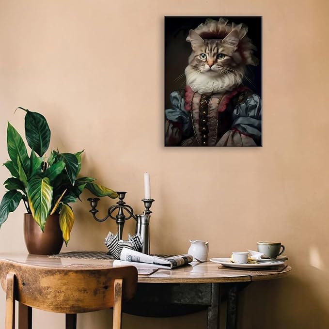 Cat Lovers Gift - 11.5x15 inch Framed Canvas Wall Art for Bathroom, Office, Living Room Persian Cat Art for Home Decor, Unique Housewarming Gift Idea