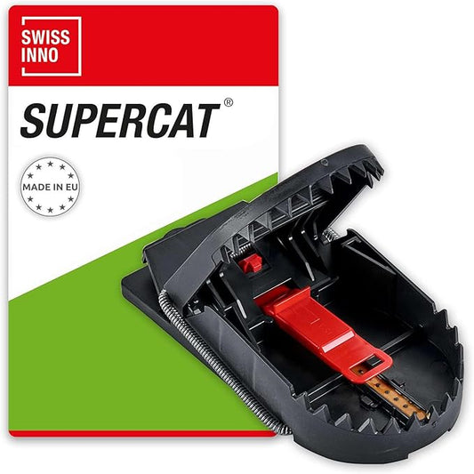 SWISSINNO Rat Trap PRO SuperCat – Large Snap Trap with Precision Trigger – Pre-Baited & Reusable – Instant Catch – Weather-Resistant Swiss Design for Indoor & Outdoor Use – 1 Trap