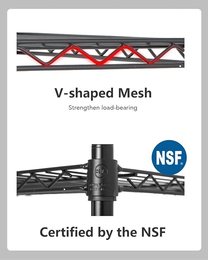 FDW 48" L×18" W×76" H Wire Shelving Unit Metal Shelf with 6 Tier Casters Adjustable Layer Rack Strong Steel for Restaurant Garage Pantry Kitchen Garage,Black