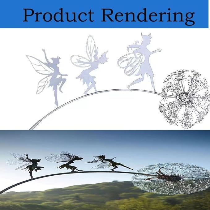 Flower Fairy Dancing with Dandelion, Art Sculpture Fairies for Fairy Garden, Angel Metal Ornaments Gardens Art Sculpture, Outdoor Decorations for The Courtyard, Lawn and Terrace (A)
