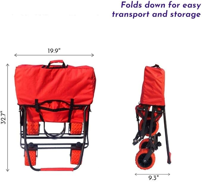 Impact Canopy Folding Collapsible Utility Wagon, Extra-Large Wagon with All-Terrain Wheels, Red