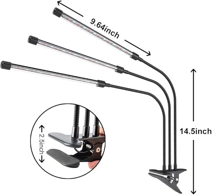 60W Led Plant Grow Lights for Indoor Plants, LED Grow Lamp Bulbs Plant Lights Full Spectrum with Adjustable Neck, Auto ON Off with 3/9/12H Timer Clip-On Desk Grow Lamp for Veg/Flowers