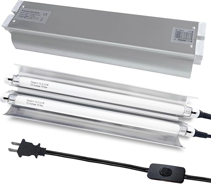 T5 Reptile Light Fixture Combo Kit 16 Watts, 12 Inches UVB Light 2x8 Watt, T5 10.0 UVB Reptile Light Fixture, Desert Reptile Light for Lizard, Bearded Dragon, Tortoise