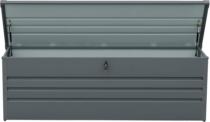 KUIKUI Metal Deck Box Waterproof, Outdoor Storage Box Extra Large, Patio Storage Bench for Pool Cushions Rugs, 260 Gallon