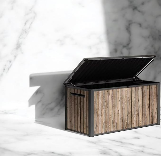 Outdoor Storage Box with Lockable Lid - Weather-Resistant and Stylish (Ash Wood Brown, 170)