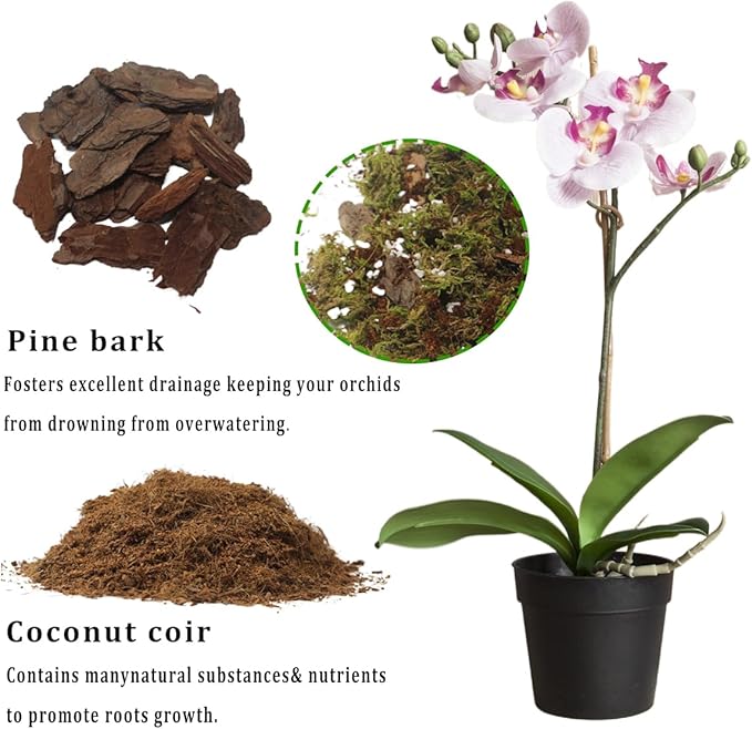 2QT Orchid Potting Mix with Moss Pine Bark Mulch Perlite & Coco Peat Natural Ingredients, Orchid Repotting Soil Medium Great for Indoor Plant Root Climbing & Expanding