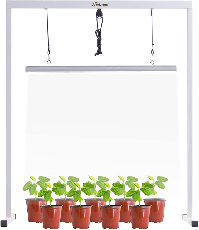 50Watt 2 Feet LED Grow Light Lamp Stand Rack with White Light Full Spectrum CRI90+ for Seedling,Seed Starting Plant Growing,Iron Pipe Frame,Aluminum Heat Sink,CCT6500K,Lamp Height Adjustable