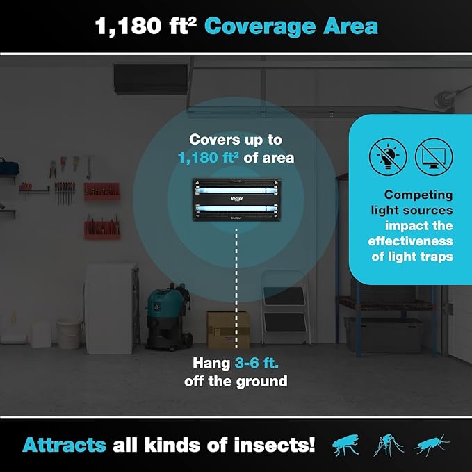 Catchmaster Vector 30, UV Light Fly Traps Indoor for Home, Electric Gnat Traps for House Indoor, Shatterproof Bulbs UV Lamp Fly, Insect & Mosquito Killer, Silent Bug Light for Kitchen, Shed, Garage