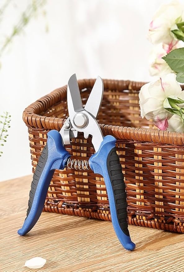 Professional Garden Scissors, 6.5 Inch Heavy Duty Pruning Shears, Blue and Black Comfort Grip
