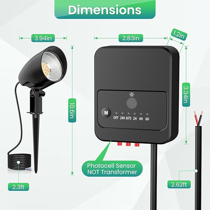 ZZXX 20W Low Voltage Landscape Lights Garden Pathway Lights Super Warm White(2000LM) AC/DC 12V-24V LED Landscape Spotlights Outdoor Waterproof with Photocell Sensor for Patio Yard Wall Tree (6 Pack)