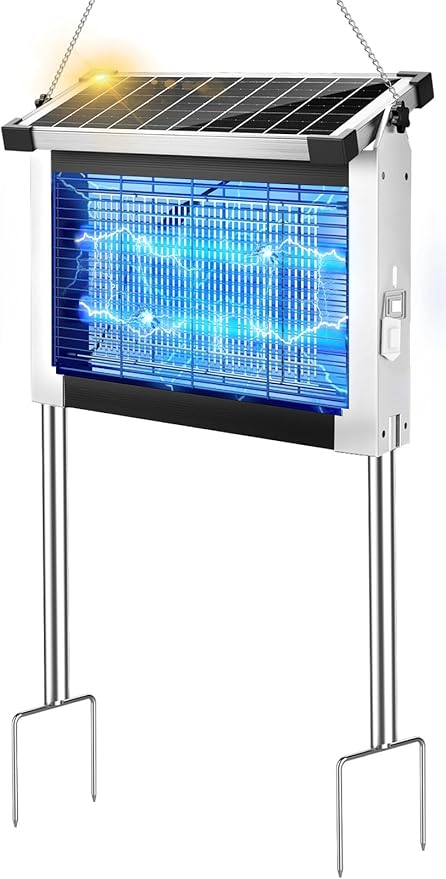 Solar Bug Zapper Outdoor, PhatroyYee Mosquito Zapper 4500V, Waterproof Portable Fly Zapper, Rechargeable Electric Mosquito Killer, Cordless Fly Insect Mosquitos Trap for Patio Yard Home Camping(White)