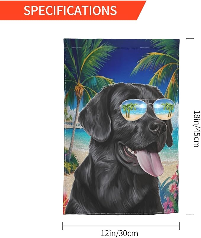 Labrador Dog Summer Beach Palm Trees Tropical Garden Flag Welcome Party Outdoor Outside Decorations Picks Home House Garden Yard Decor 12x18 Inch