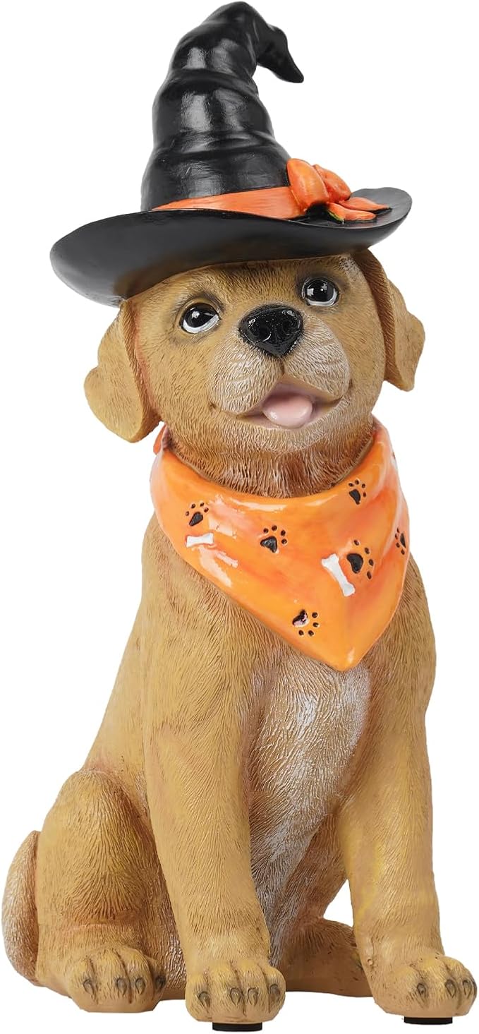 Halloween Decorations Indoor Dog Statue - Halloween Decor Figurine for Outdoor Indoor Mysterious Gothic Tabletop Puppy Sculpture Witch hat, Spooky Gifts Ghost Garden Decorations Rottweiler 5x7x13INCH