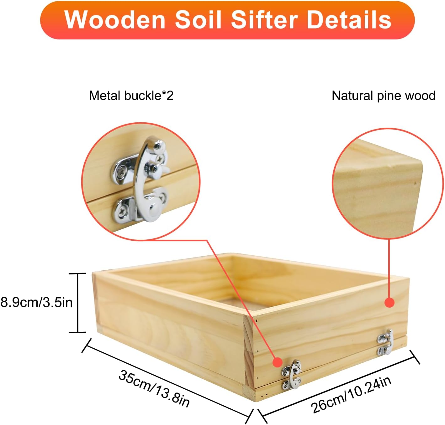 Soil Sifter 13.8"x10.2" for Garden: Wooden Dirt Sifter Replaceable Iron Mesh(0.15" & 0.35"), Multipurpose Handheld Compost Rock Sifter for Flowers, Fruit, Vegetable Plant Pots Gardening Tools