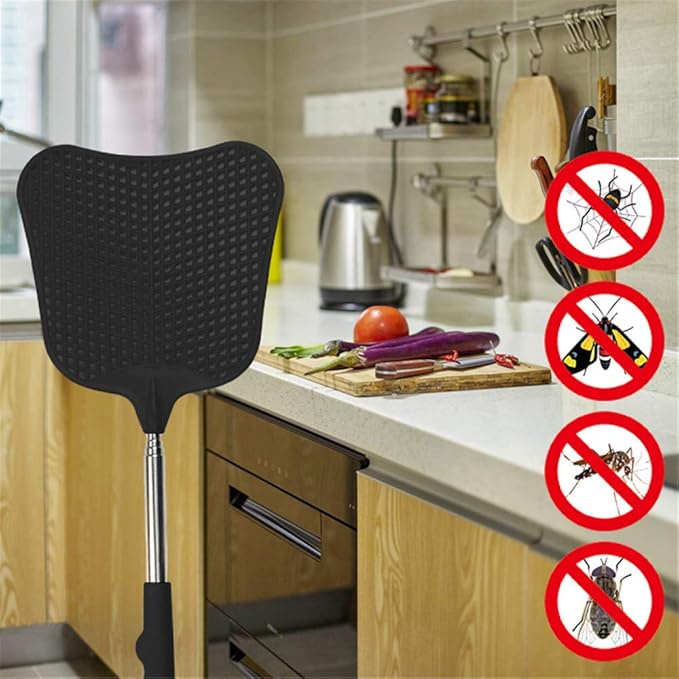 Foxany Telescopic Fly Swatters, Durable Plastic Fly Swatter Heavy Duty Set, Flyswatter with Stainless Steel Handle for Indoor/Outdoor/Classroom (2 Pack)