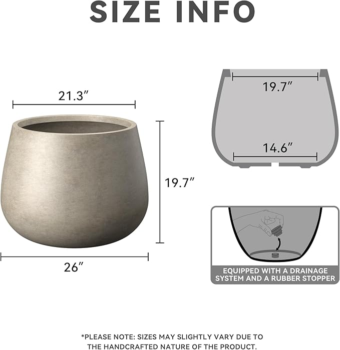 Kante Curva Series Planter, 21.3 Inch Round Concrete Plant Pot with Draiange Hole and Rubber Plug, Suitable for Indoor Plants, Home, Garden, Patio, Weathered Concrete