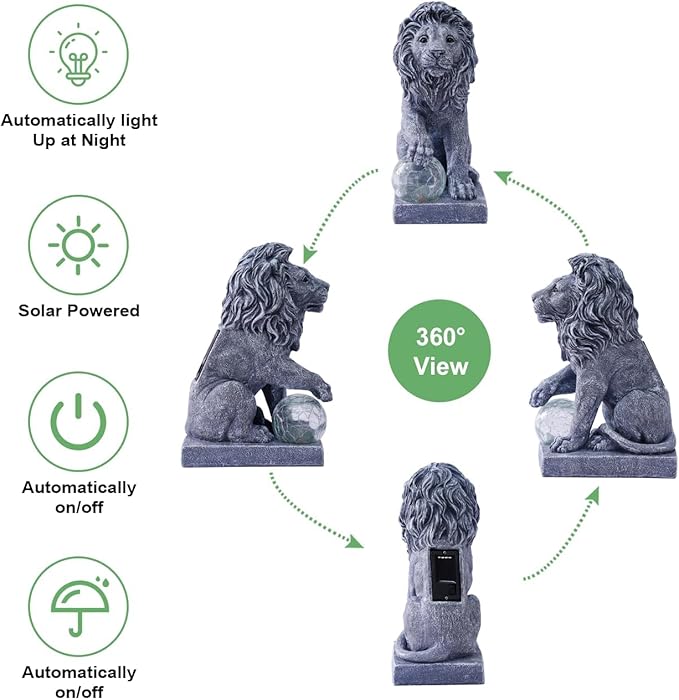 Lion Statue for Garden Decor: Outdoor Figurines Sculpture with Ball for Lawn Patio Yard Balcony - Gifts for Mom Grandma Women