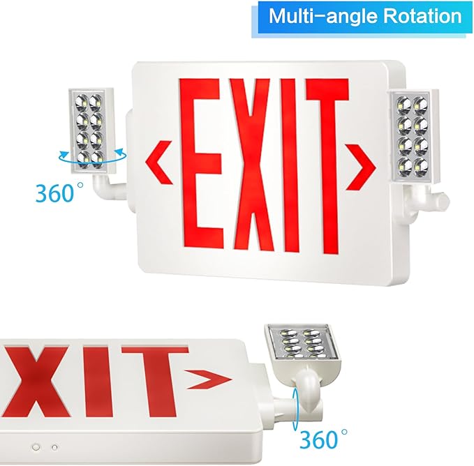 SPCETSUN 8 Packs Red Exit Sign with Emergency Lights,LED Emergency Exit Light with Battery Backup,UL Listed, AC 120/277V,Double Face Commercial Emergency Exit Light Combo for Business.