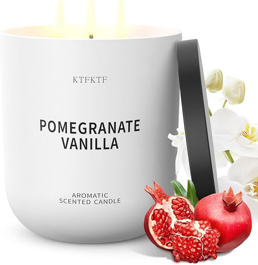 Pomegranate Vanilla Scented Candle for Home, 14.1oz 80H Long Lasting Aromatherapy Candles for Warmth & Festivity, Non-Toxic Essential Oil & Soy Wax | Fruity-Sweet Vanilla Fragrance