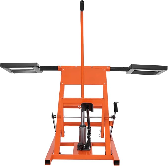 Lawn Mower Lift with Hydraulic Jack 500 Lbs Weight Capacity, Solid Carbon Steel Lawn Mower Lift, Adjustable Wheel Span Lawn Lifter for Garden Tractors and Lawn Mowers (Orange+ Black)