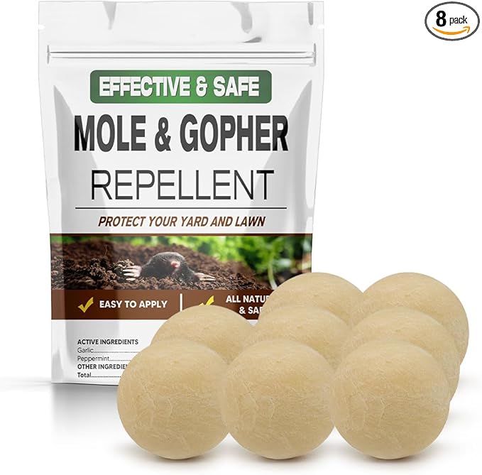 Mole Repellent, Gophers Repellent, Vole Repellant Outdoor, Armadillo Repellant Garden, Moles Control, Groundhog Repellents, Gopher Deterrent for Lawn, Keep Vole Out of Your Yard, Safe to Use-8P