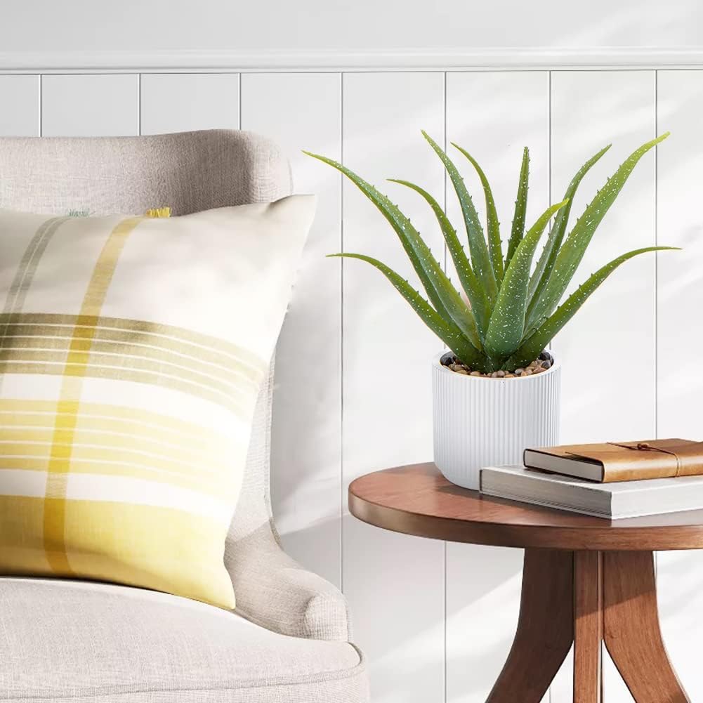 Artificial Succulent Aloe Plants 13 Inch Large Faux Succulents with Ceramic Pot Fake Aloe Potted Plant for Home Indoor Bathroom Table Bedroom Shelf Office Decor