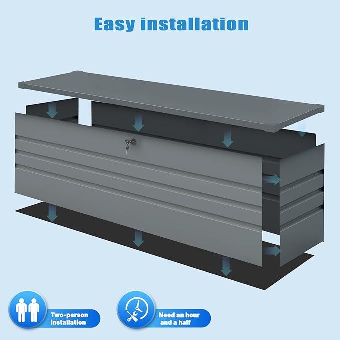 260 Gallon Outdoor Storage Box Waterproof, Extra Large Metal Deck Box and Patio Cushion Box for Storing Gardening Tools, Pool Supplies