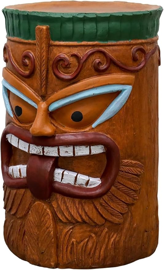 SKYFIRE Decorative Side Table - The Grande Tiki Face Kanaloa Teeth Indoor Sculptures Home Decor Tiki Statues Outdoor for Garden, Patio, Yard, Bar, Office, House Decor -20" H Concrete Stool End Table