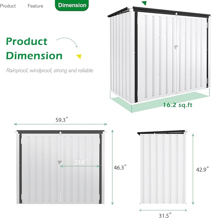 AECOJOY Outdoor Trash Can Storage Shed, 46 Cu.Ft White Trash Can Storage Shed Outdoor Horizontal Storage Cabinet Waterproof, Garbage Can Storage Bicycle Sheds & Outdoor Storage Clearance
