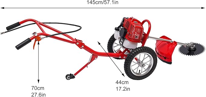 49CC 2-Stroke Gas Powered Lawn Mower, Hand Push Lawn Mower Trimmer, Brush Mower Gasoline Brush Broom Sweeping Machine, Gas Brush Cutter String Trimmer for Yard