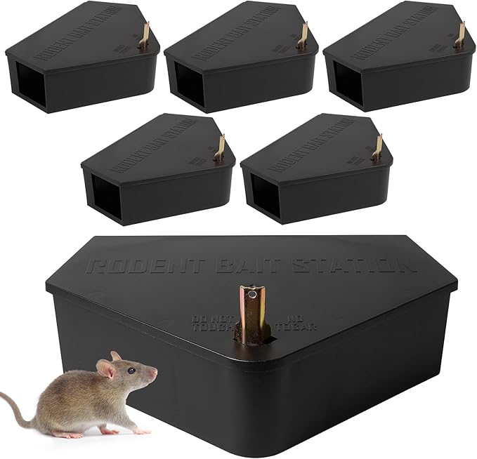 Rat Station Box with Keys, 6 Pack Rodent Station Keeps Rats Away, Keeps Children and Pets Safe, Key Unlocking, Reusable & Long-Lasting, Indoor & Outdoor