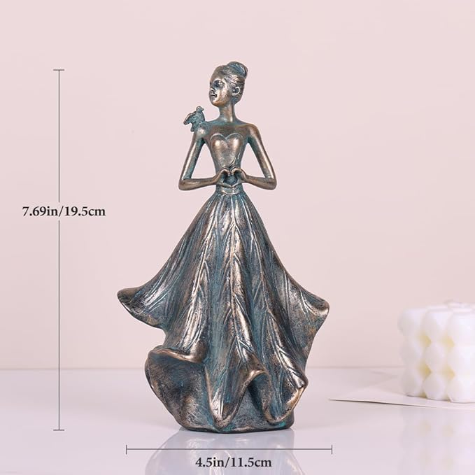 QIANLING 7'' Fairy Statue - Leaf Angel Girls with Bird Sculptures Resin Home Decor, Decorations Figurines Gift for Inside or Outside, Office, Living, Cabinets, Book Shelf or Outdoor Garden Yard