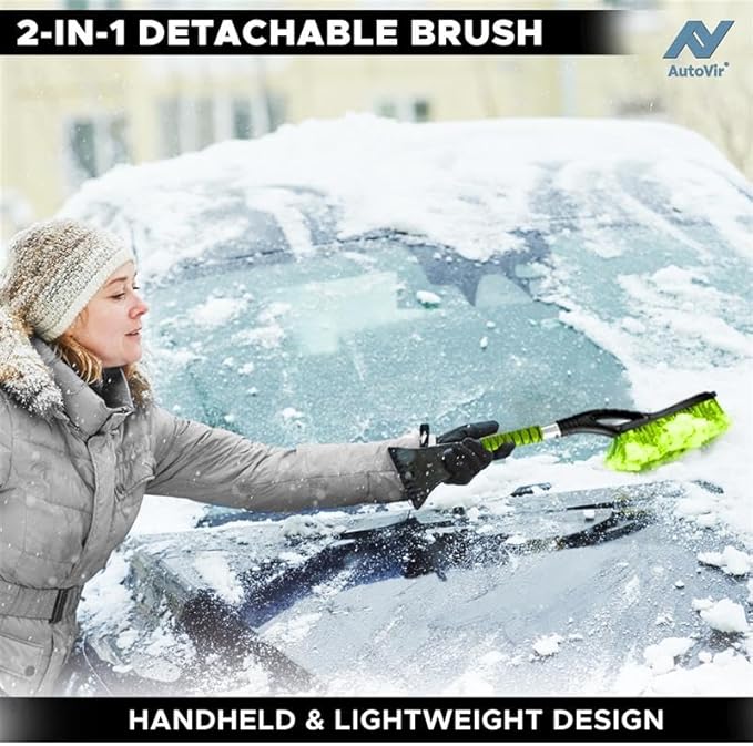 27" Snow Brush and Ice Scrapers for Car Windshield (1 Pack), Window Ice and Snow Scraper with Ergonomic Foam Grip, Snow Windshield Scraper with Aluminum Body, Winter Car Accessories (Green)