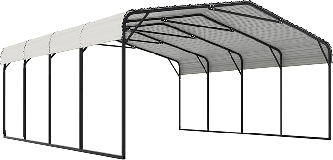 MUPATER 20' x 20' Heavy Duty Canopy for Garage, Outdoor Metal Carport Canopy, Car Garage Shelter with Innovative Assembly Metal Roof and Frame for Car, Boat,Cream White
