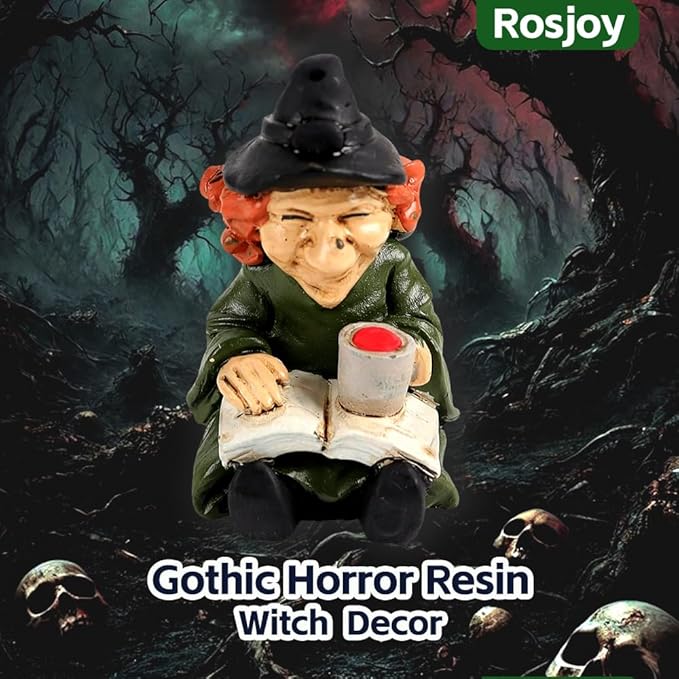 Halloween Decor Miniature Witch Desk Figurine,Gothic Horror Resin Witch,for Bookshelf Decor,Desk Trinkets,Collectible,Party Gifts
