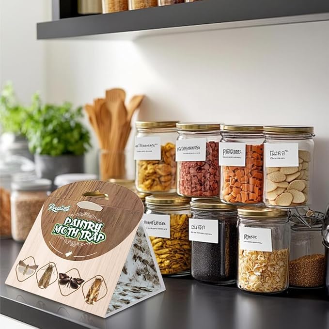 12 Pack Powerful Pantry Moth Trap with Pheromone Attractant and Sticky Glue, Long-Lasting Moth Traps for Pantry, Kitchen, Food Storage, and Closet, Effective Pest Control, Non-Toxic and Easy-to-Use