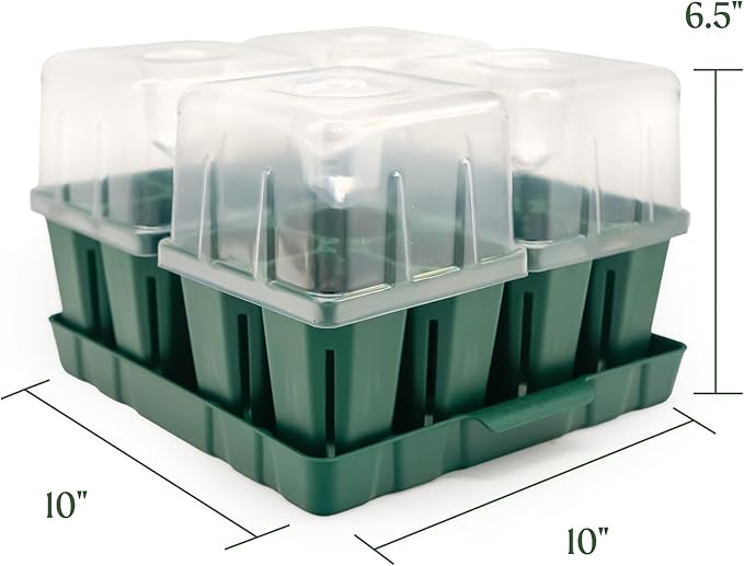 Vego garden Seedling Suite Products, 4 Pack Jumbo Seedling Trays with Seedling Tray Lids and 10" x 10" Bottom Watering Trays